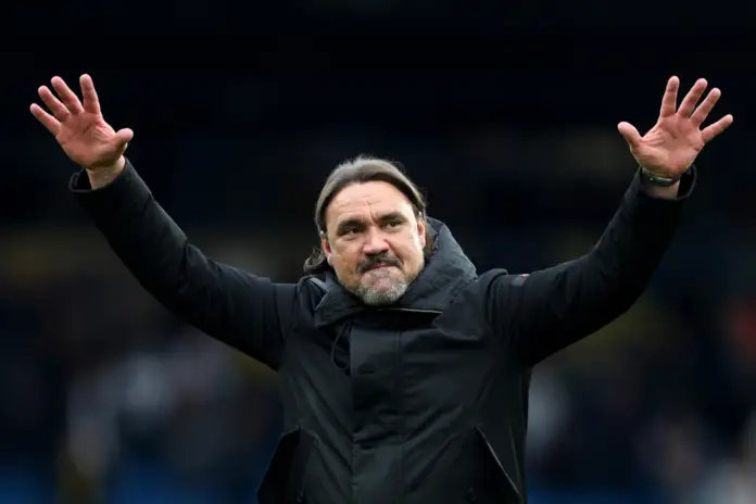 LEEDS, ENGLAND - SEPTEMBER 28: Daniel Farke, Manager of Leeds United, celebrates victory following the Sky Bet Championship match between Leeds United FC and Coventry City FC at Elland Road on September 28, 2024 in Leeds, England.